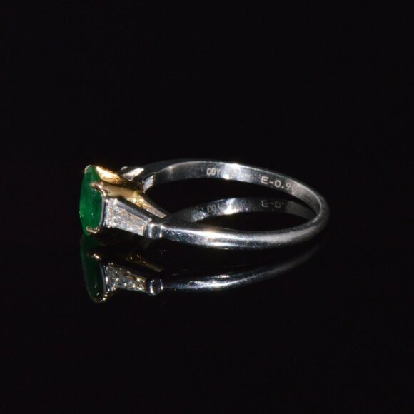 Certified Natural 1.1CTS VS G Diamond Emerald Platinum 18K Gold Three Stone Ring - Picture 4 of 10
